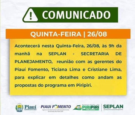 Reunião sobre o Piauí Fomento acontece nesta quinta em Piripiri