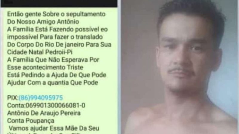 Pedrossegundense é morto no RJ e família pede ajuda para translado de corpo