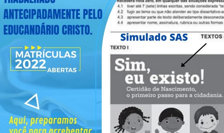Educandário Cristo TRABALHA ANTECIPADAMENTE o tema de redação do ENEM 2021. Vem ser Cristo!
