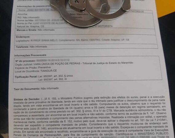 Foragido da justiça do Maranhão há mais de cinco anos por homicídio culposo é preso pela PRF em Campo Maior