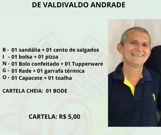 Participe de bingo beneficente em prol do tratamento oncológico do piripiriense Valdivaldo Andrade