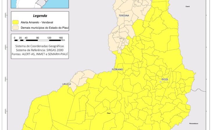 Semarh publica alertas amarelo de vendavais no Piauí válidos para esta quinta (20) e sexta (21)