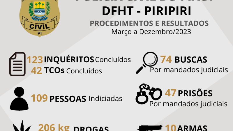 Polícia Civil divulga resultados das ações da Delegacia Especializada no Combate à Facções Criminosas, Homicídios e Tráfico (DFHT), de Piripiri no ano de 2023