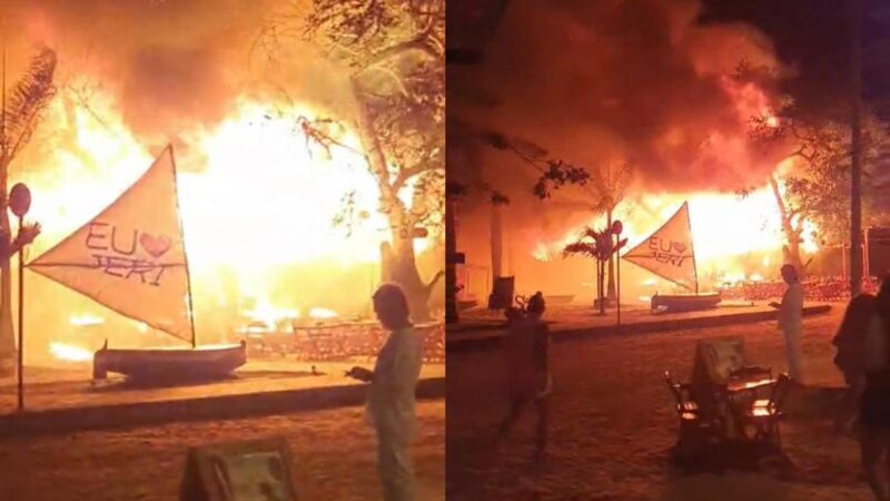 Incêndio destrói restaurante na Vila de Jericoacoara no Ceará; vídeo