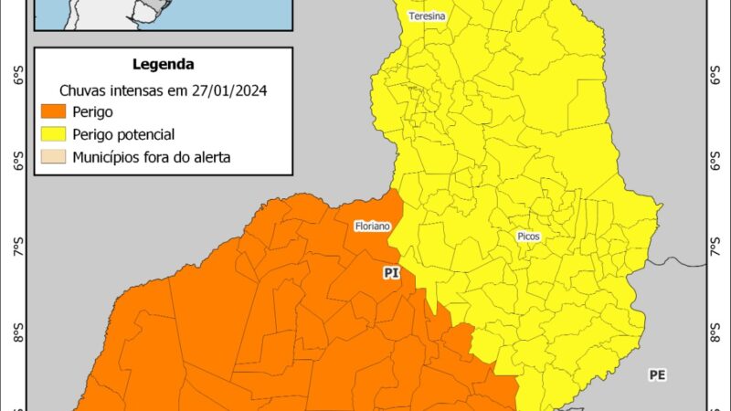 Inmet emite alerta amarelo e laranja de chuva intensa para mais de 200 municípios no Piauí; Piripiri está na lista
