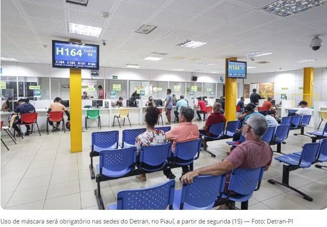 Uso de máscara será obrigatório nas sedes do Detran, no Piauí, a partir de segunda (15)