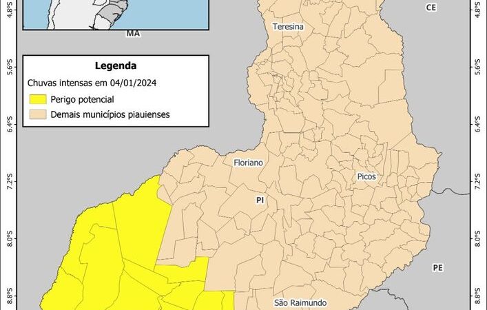 INMET emite alerta para chuvas intensas em Piripiri e outros 25 municípios do Piauí