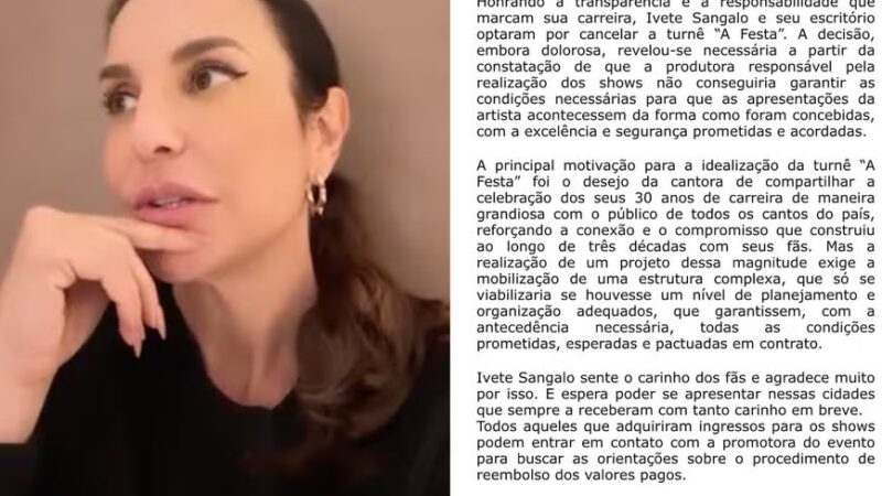 Ivete Sangalo cancela turnê pelos 30 anos de carreira por problemas com produtora
