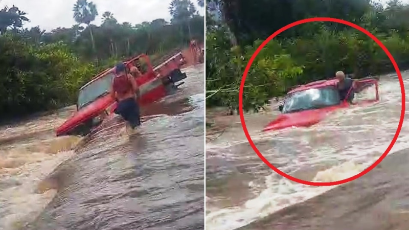 Vídeo: carro de ex-vereador é levado por correnteza em passagem molhada em Batalha