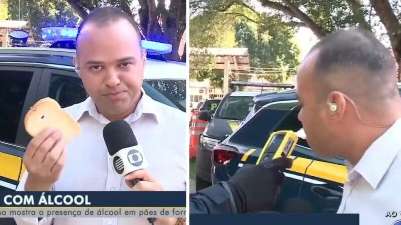 Repórter come pão de forma ao vivo, faz teste do bafômetro e é ‘autuado’ em Teresina