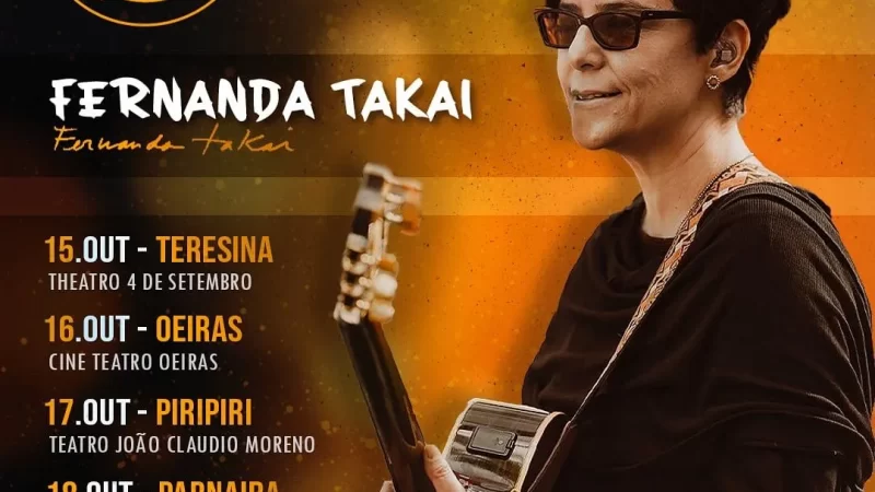 Fernanda Takai se apresenta em Piripiri nesta quinta-feira (17) no Teatro João Cláudio Moreno pelo projeto Seis&Meia