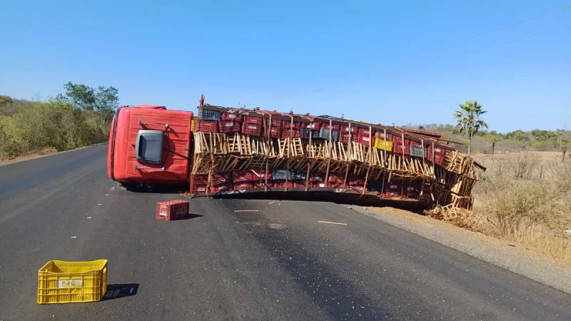 Caminhão tomba após acidente na BR-222 em Piripiri