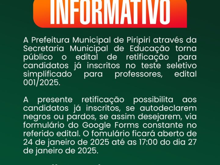 Informativo Secretaria Municipal de Educação de Piripiri