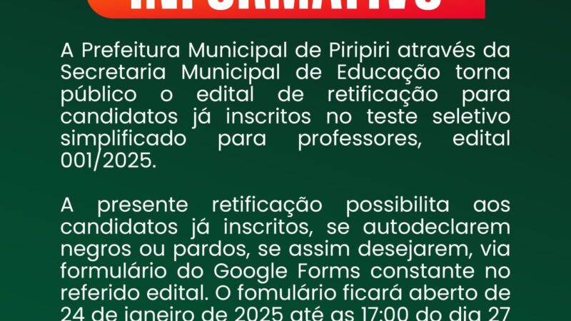 Informativo Secretaria Municipal de Educação de Piripiri