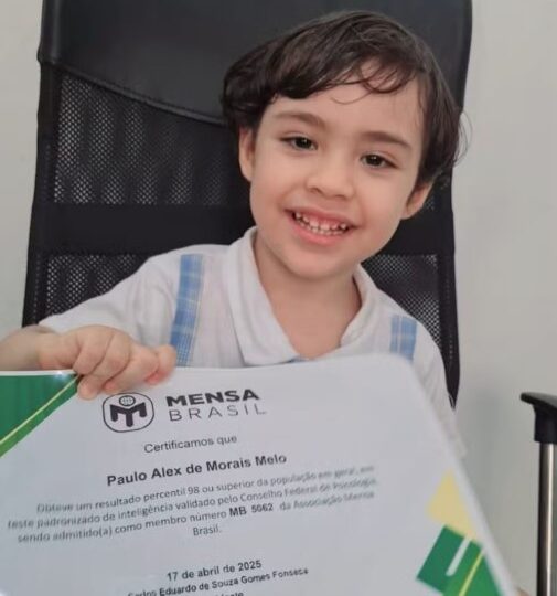 Piauiense de 2 anos com QI de 132 é aceito em sociedade internacional para superdotados; um dos mais novos