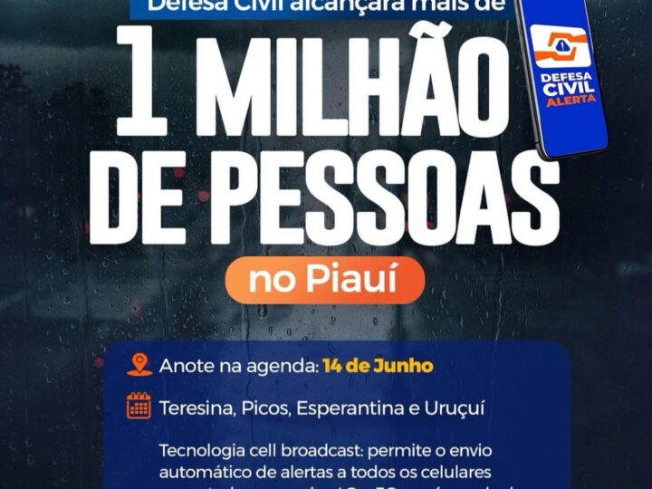 Mais de 1 milhão de pessoas no Piauí receberão o alerta teste da Defesa Civil neste sábado (14)