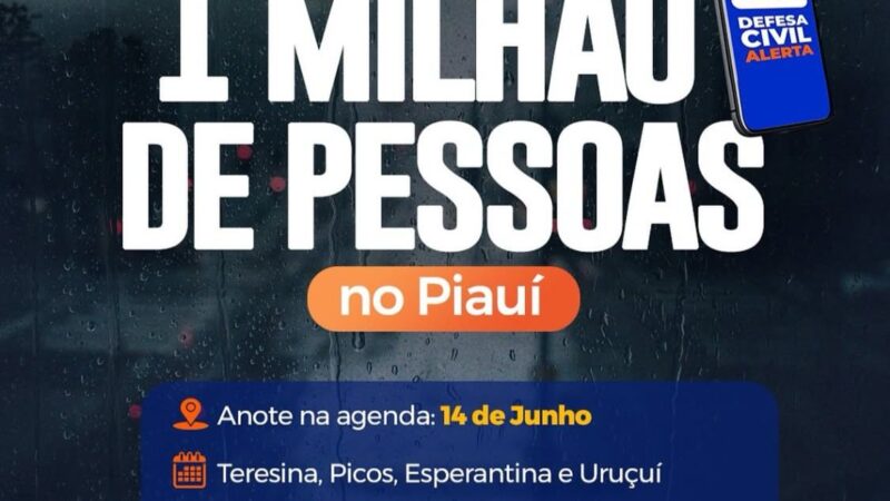 Mais de 1 milhão de pessoas no Piauí receberão o alerta teste da Defesa Civil neste sábado (14)
