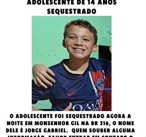 Adolescente de 13 anos, filho de empresário, é sequestrado em Monsenhor Gil