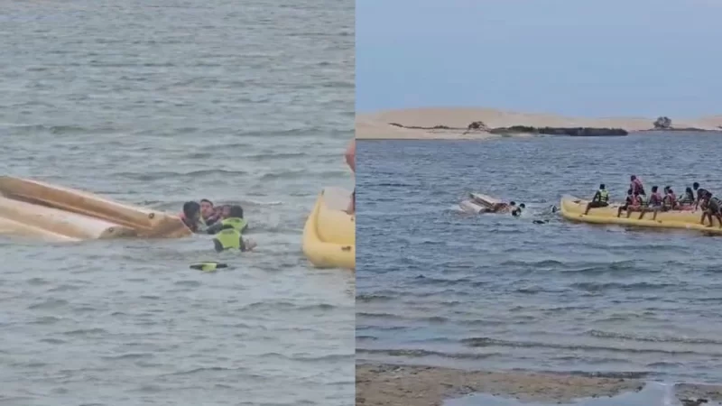Barco com família vira na Lagoa do Portinho e bebê fica preso sob embarcação durante passeio