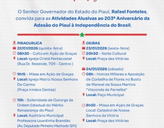 Piracuruca e Oeiras recebem atividades em comemoração ao 203° aniversário de adesão do Piauí à Independência do Brasil